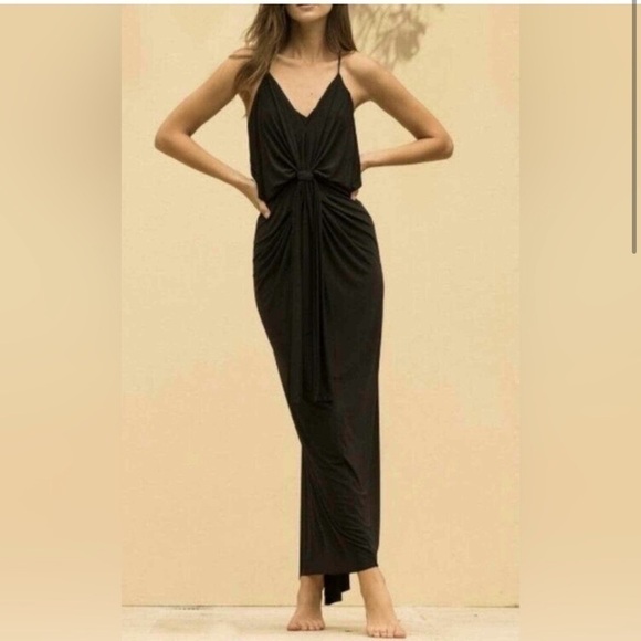 NWOT Revolve MISA Los Angeles Black Domino Tie Front MIDI Dress in Black - Picture 1 of 5